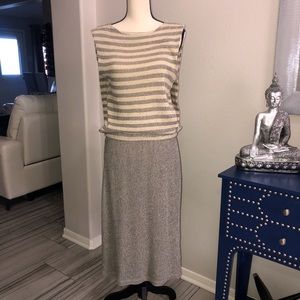 L’AGENCE Linen Blend Striped Knit Midi Dress Large